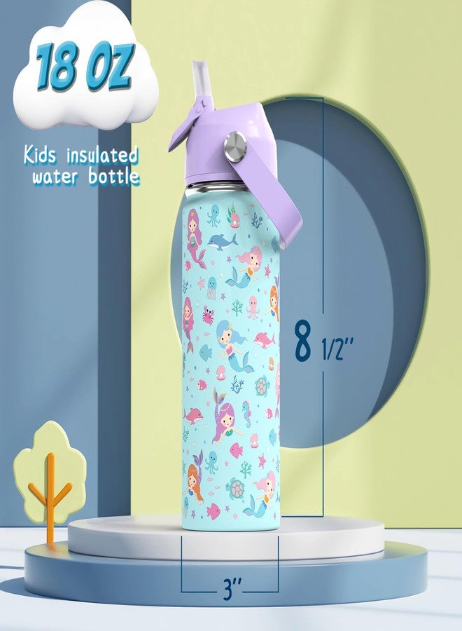 ACESAK 18oz Kids Insulated Water Bottle with Straw Lid - 18/8 Stainless Steel Kid Cup Travel Tumbler Double Wall Vacuum Leak Proof Portable Toddler Water Bottle (Rainbow + Mermaid) - Image 4